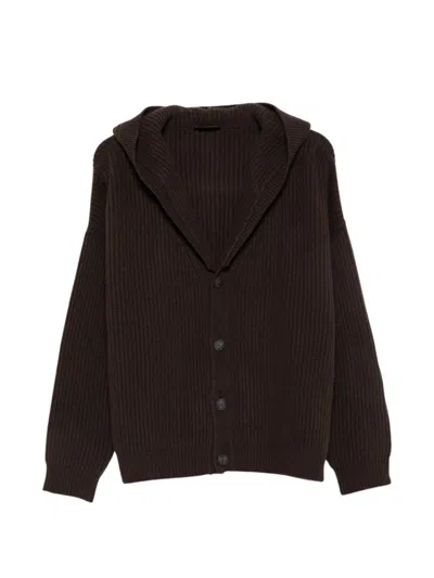 Dondup Brown Solid Shawl Neck Sweater In Brown