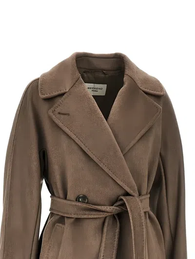Weekend Max Mara Belted Double-breasted Coat In Brown