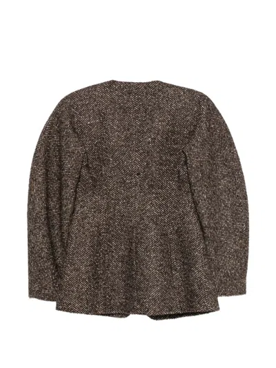 Bazar Deluxe Herringbone-pattern Collarless Jacket In Brown