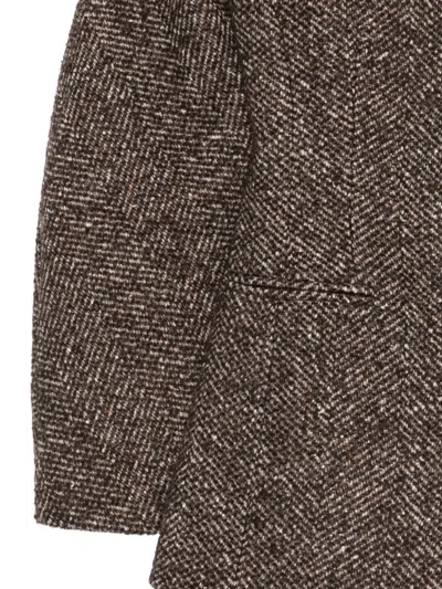 Bazar Deluxe Herringbone-pattern Collarless Jacket In Brown