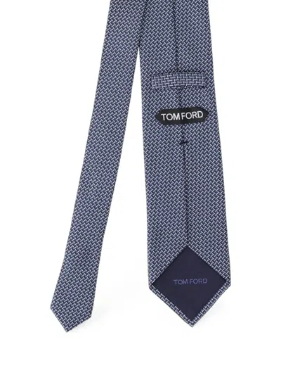 Tom Ford Micro-patterned Silk Tie In Blue