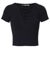 ALEXANDER WANG T Navy Lace-Up Short Sleeve Sweater,402202S17469