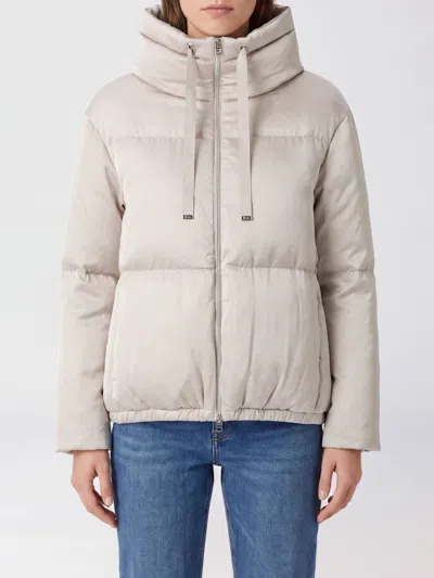 Herno Short Water-repellent Nylon Down Jacket With Funnel Neck And Hem Drawstring In Neutral