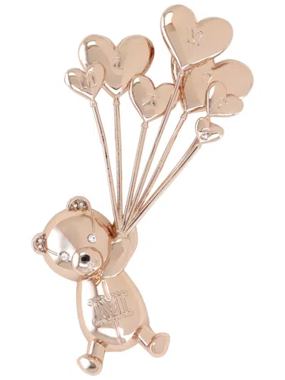Max Mara Teddy Scarf Brooch In Brass With Rhinestones In Neutral