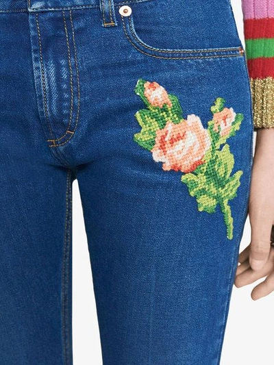 Shop Gucci Embroidered Jeans In Blue