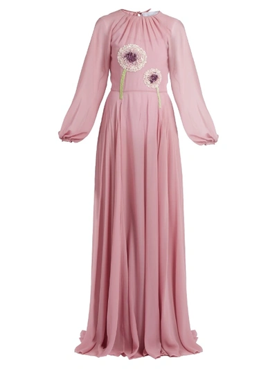 Luisa Beccaria Floral-embellished Georgette Dress In Light Pink