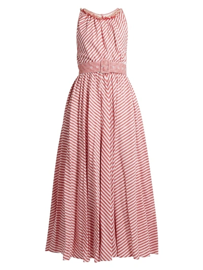 Gül Hürgel Striped Sleeveless Cotton And Linen-blend Dress In Red And White