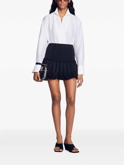 Sandro Womens White Oversized Pointed-lapel Silk Shirt In White