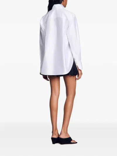 Sandro Womens White Oversized Pointed-lapel Silk Shirt In White