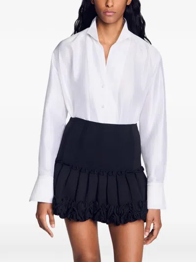 Sandro Womens White Oversized Pointed-lapel Silk Shirt In White