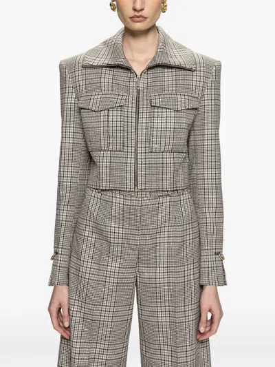 Nissa Checked Cropped Jacket In Gray