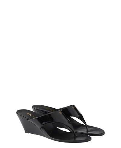 Prada Wedge Flip-flops In Black