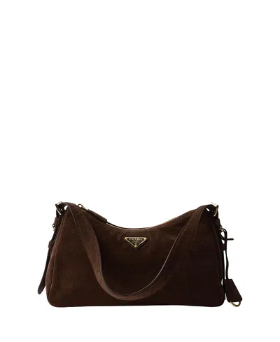 Prada Aimee Medium Suede Shoulder Bag In Black