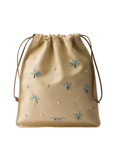 Prada Wish Pouch Aus Besticktem Canvas In Blue