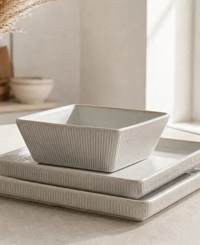 Stone Lain Grace Ribbed Stoneware 12-piece Dinnerware Set In White