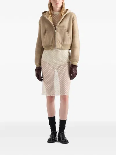 Prada Hooded Shearling Jacket In Neutral