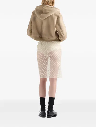 Prada Hooded Shearling Jacket In Neutral