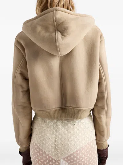 Prada Hooded Shearling Jacket In Neutral
