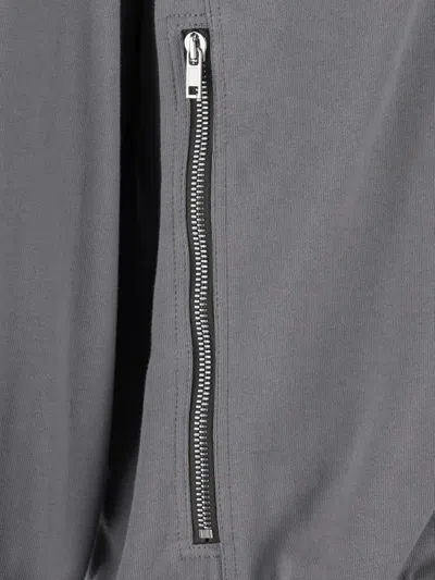 Rick Owens Grey Zip Up Solid Sweatshirt In Gray