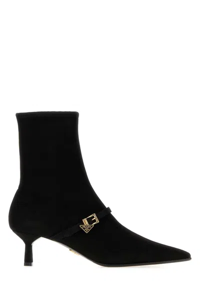 Prada Pointed Toe Kitten Heel Ankle Strap Pump In Black