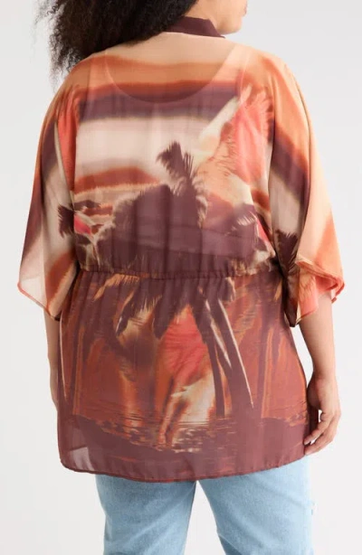 Dr2 By Daniel Rainn Drawstring Floral Open Front Wrap In R386 Sunset