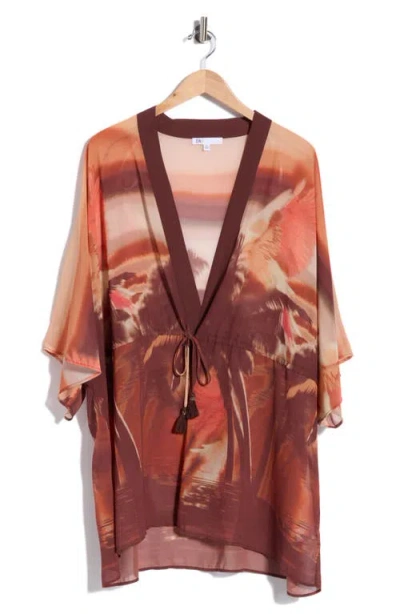 Dr2 By Daniel Rainn Drawstring Floral Open Front Wrap In R386 Sunset