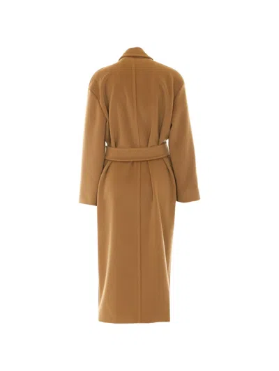 Max Mara Belted Virgin Wool Coat In Brown