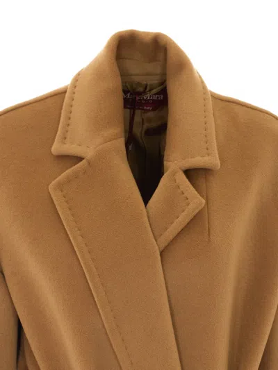 Max Mara Belted Virgin Wool Coat In Brown