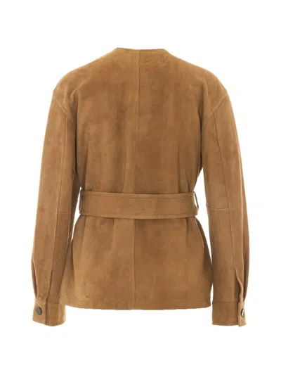 Max Mara Belted Suede Jacket In Brown