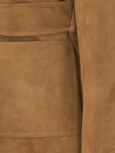 Max Mara Belted Suede Jacket In Brown
