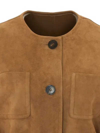 Max Mara Belted Suede Jacket In Brown