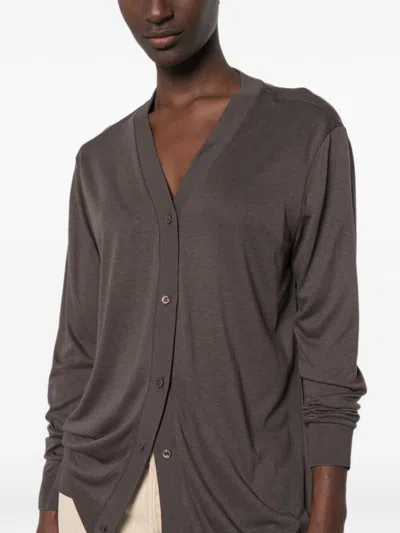 Herno Button-front Long-sleeve Knit Top In Brown