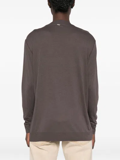 Herno Button-front Long-sleeve Knit Top In Brown