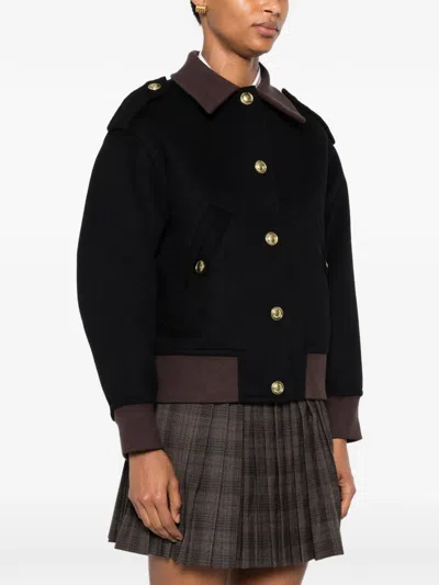 Sandro Epaulette Wool Jacket In Black