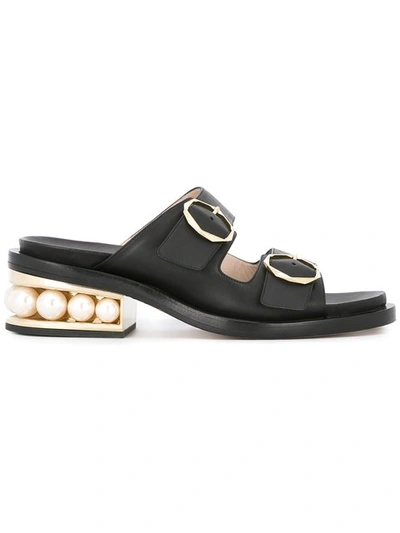 Nicholas Kirkwood 'casati Pearl' Double Band Leather Sandals In Black