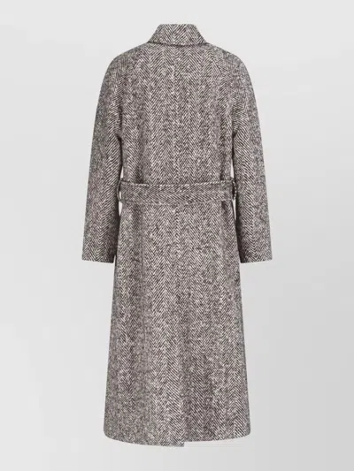 Lardini Herringbone Wool Belted Long Coat In Gray