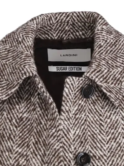 Lardini Herringbone Wool Belted Long Coat In Gray