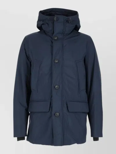 Woolrich Blue High-collar Wool-blend Jacket In Blue