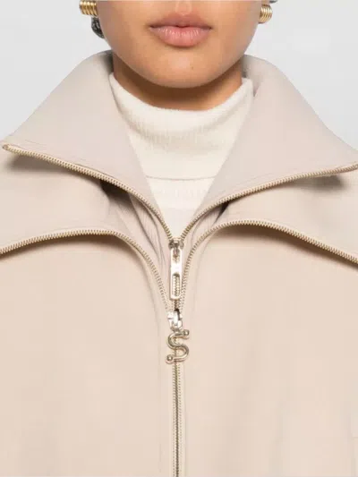 Sportmax Pure Wool Bomber Jacket With Removable Front Insert In Neutral