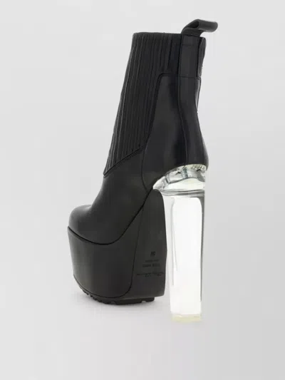 Rick Owens Leather Platform Ankle Boots In Black