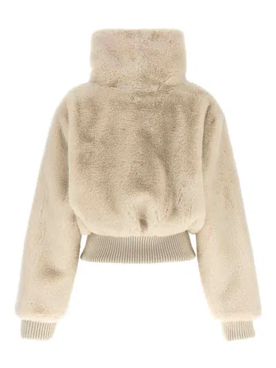 Pinko Fur-effect Cropped Jacket In Neutral