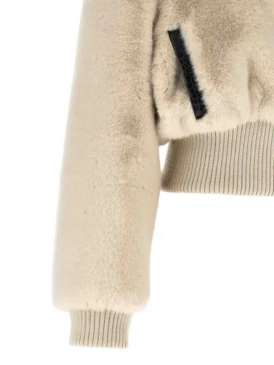 Pinko Fur-effect Cropped Jacket In Neutral