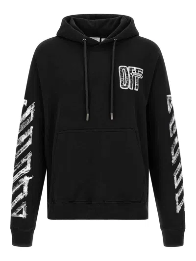 Off-white Motion Arrow Skate Black Cotton Hoodie With Distinctive Graphic Prints In Negro