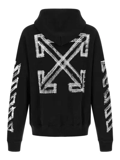 Off-white Motion Arrow Skate Black Cotton Hoodie With Distinctive Graphic Prints In Negro