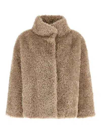 Herno Shearling-effect Polyester Coat In Beis