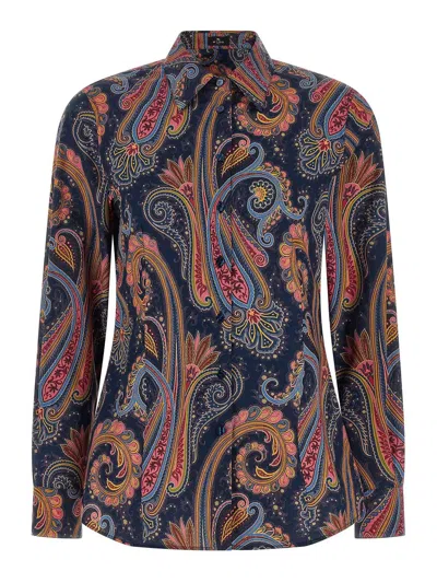 Etro Paisley-patterned Cotton Blouse In Azul