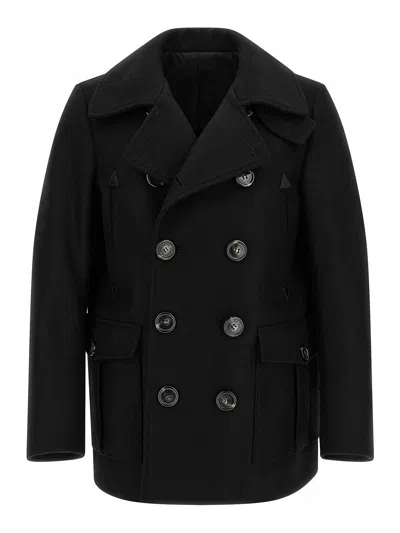 Dsquared2 Wool Double-breasted Coat In Negro