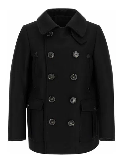 Dsquared2 Wool Double-breasted Coat In Negro