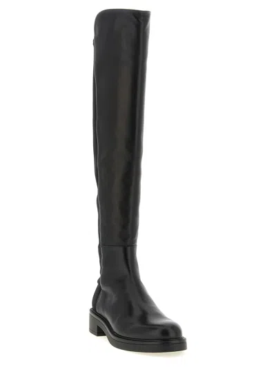 Stuart Weitzman Black Nappa Leather And Fabric Celia Boots In Negro
