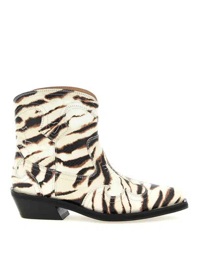 Ganni Zebra-print Synthetic Ankle Boot In Beis